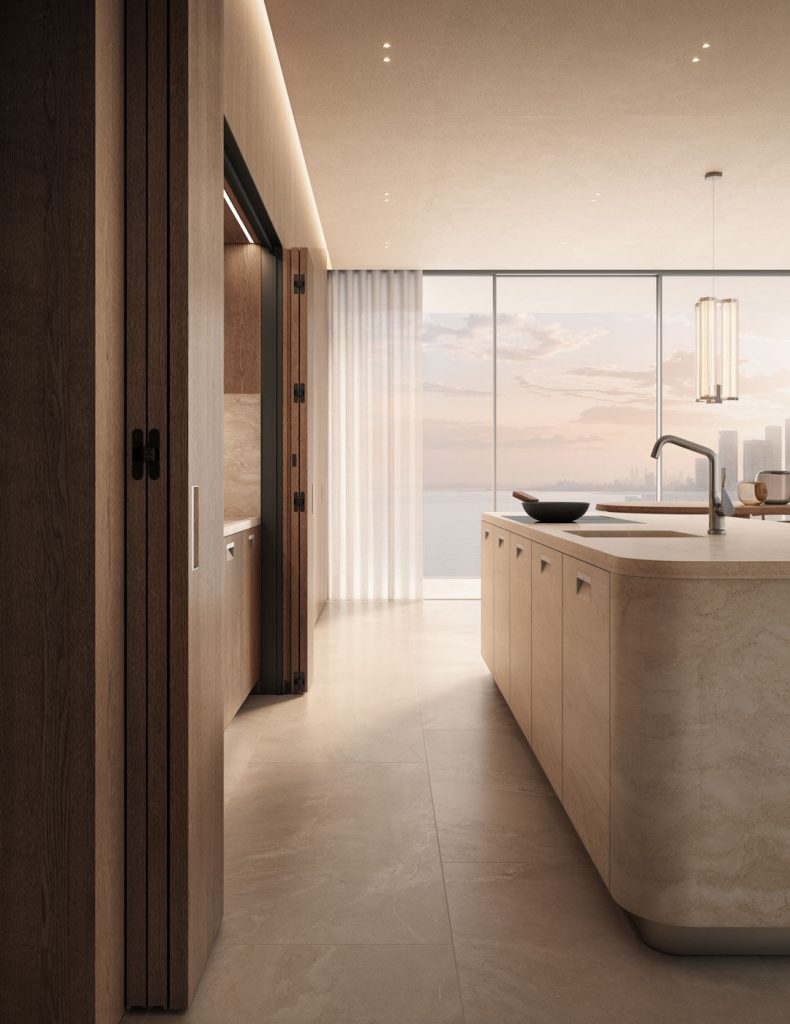 Arclinea Kora Kitchen - Side View Stone Island and Sunlight