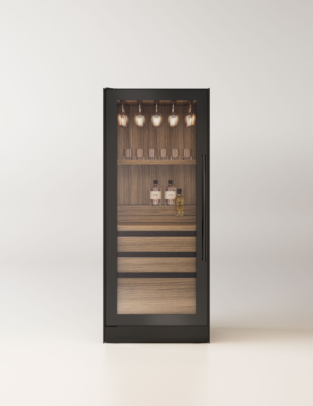 Kitchen Bar Cabinet - Arclinea Teca Epicure - Glass Door + Lighting and Wood Shelves