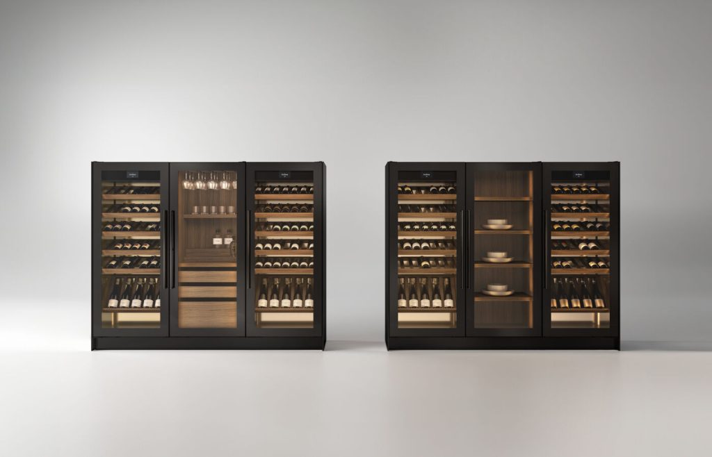 Kitchen Wine Storage System - Arclinea Teca - Illuminated Glass and Wood Finish