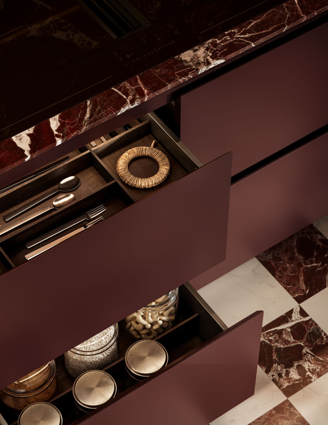 Arclinea Thea Borgogna Kitchen Drawer Storage